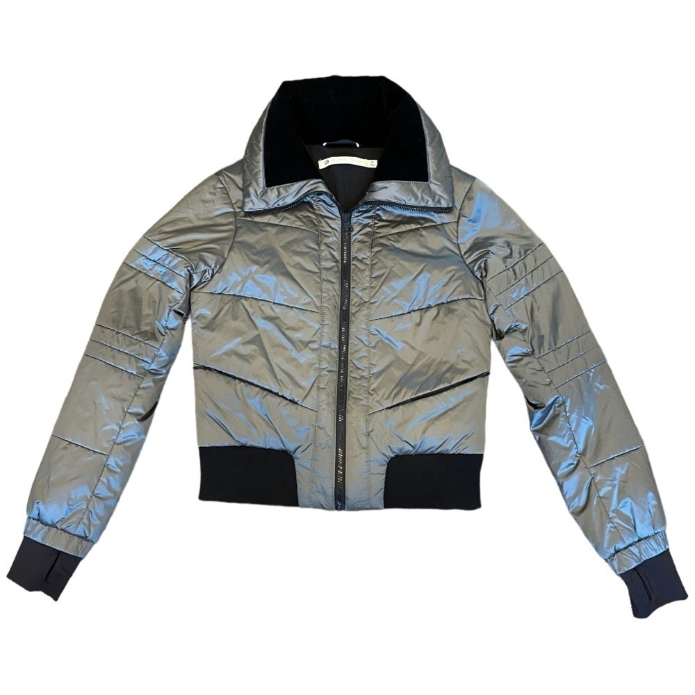 blanc noir Silver Puffer Jacket with Black Trim - Picture 2 of 15